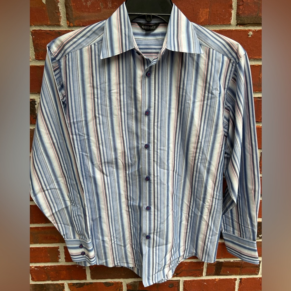 Elliot Mens Button Down Long Sleeve Striped Dress Shirt. Size Small